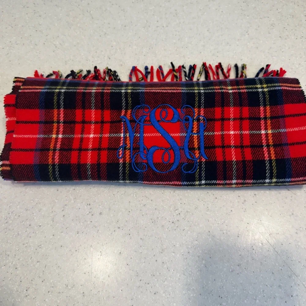 Michigan State University Embroidered 100% Cashmere Tartan Red & Black Scarf